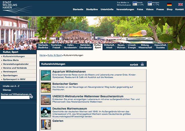 Stadt Wilhelmshaven - Kultur und Freizeit Stadt Wilhelmshaven - Kultur und Freizeit